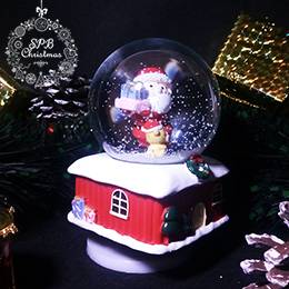 Музыкальный снежный шар «Дед Мороз с подарком» (14см, d8см, механика)