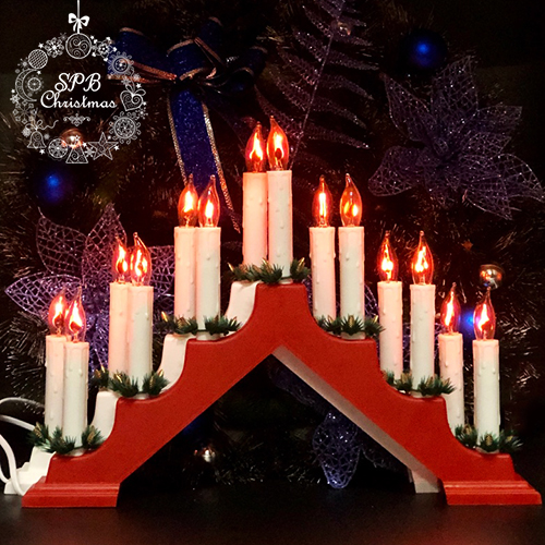 Рождественская горка «Скандинавский светильник» (7 свечей, 7 ламп, пластик, живое пламя)